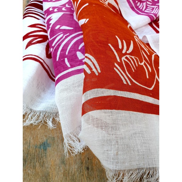 Inoui Editions lino ir medvilnės skara JUNGLE RED